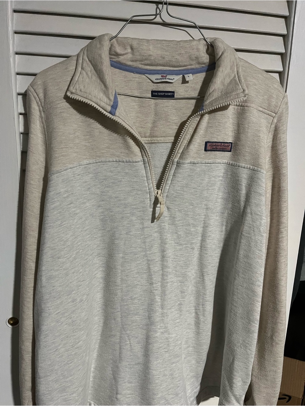 Vineyard Vines Men Cream Half-Zip Pullover with Light Blue Trim